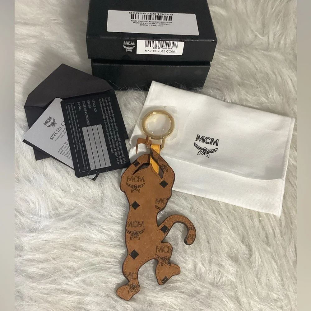 SOLD…..MCM Monkey Keychain Bag Charm Cognac Brown Swarovski Crystal Eyes - Picture 3 of 8